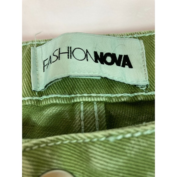 Fashion Nova Women's Junior Size 11 Green Cargo Jeans Hip Hop Skater Wide Leg - Picture 3 of 16